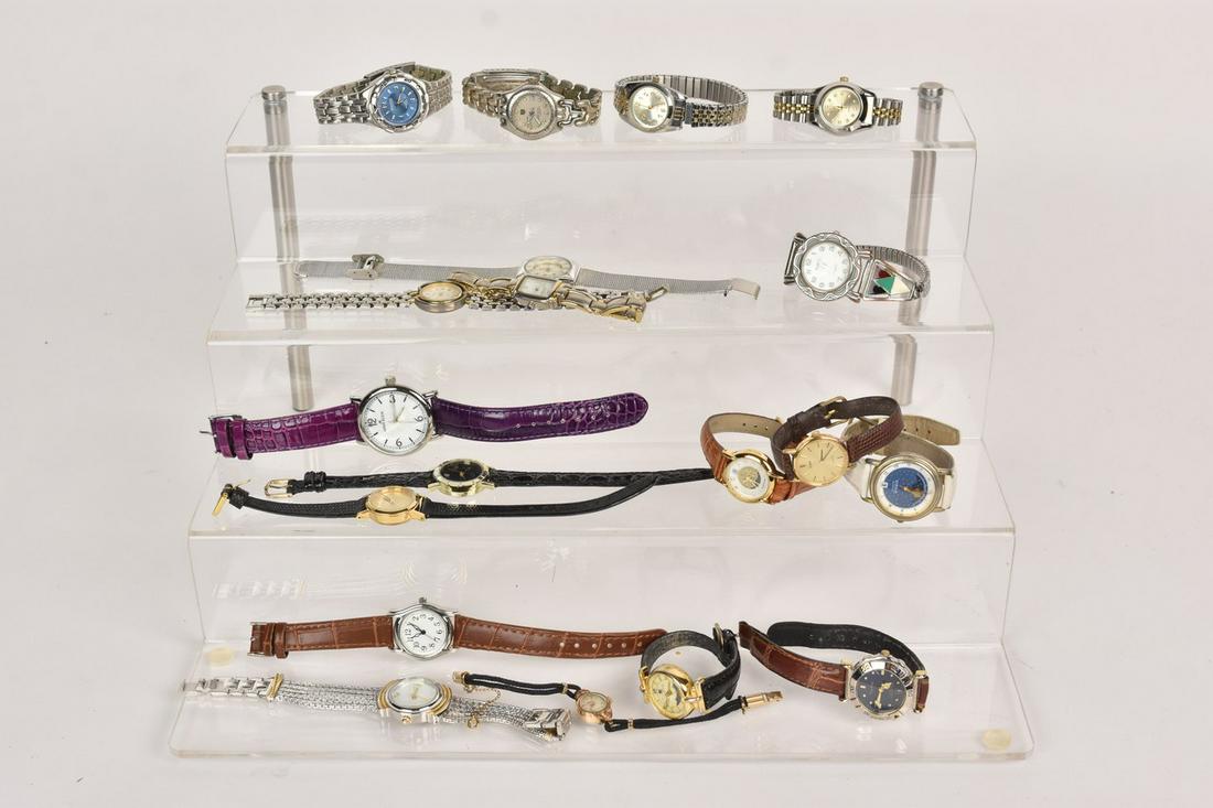 (19) Vintage Ladies Watches: (19) Vintage ladies watches, assorted makers including Tag Heuer, Gloria Vanderbilt, Anne Klein, Waltham, and Pulsar. Please Note: Scheerer McCulloch Auctioneer will add shipping charges 1-2 business