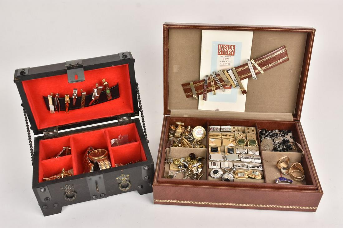 Men's Accessories Incl. Watches: A lot featuring men's accessories including two watches. Includes cuff links, rings, pins, tie clips, and more. Brands include Swank, Citizen, and Armitron. Condition varies. Please Note: Scheerer McC