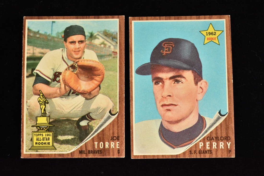 1962 Topps Gaylord Perry, Joe Torre rookies: Please Note: Scheerer McCulloch Auctioneer will add shipping charges 1-2 business days after auction. Some items, such as exceptionally fragile items, items won by International bidders, or large item