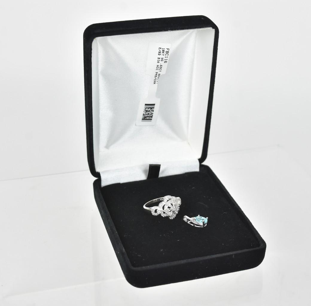 10K White Gold Pendant & Ring w/ Diamond Accents: A pair of 10K white gold items with a total approx. weight of 4g. Diamond accents less than 1ct. Please Note: Scheerer McCulloch Auctioneer will add shipping charges 1-2 business days after auction. S