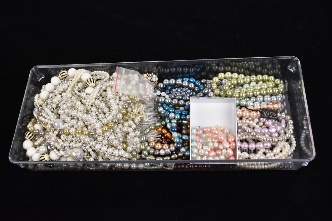 (55) Pieces Beads: (55) Pieces including (16) Necklaces, (33) Bracelets, (3) Rings, materials include beads and freshwater pearls. Please Note: Scheerer McCulloch Auctioneer will add shipping charges 1-2 business days a
