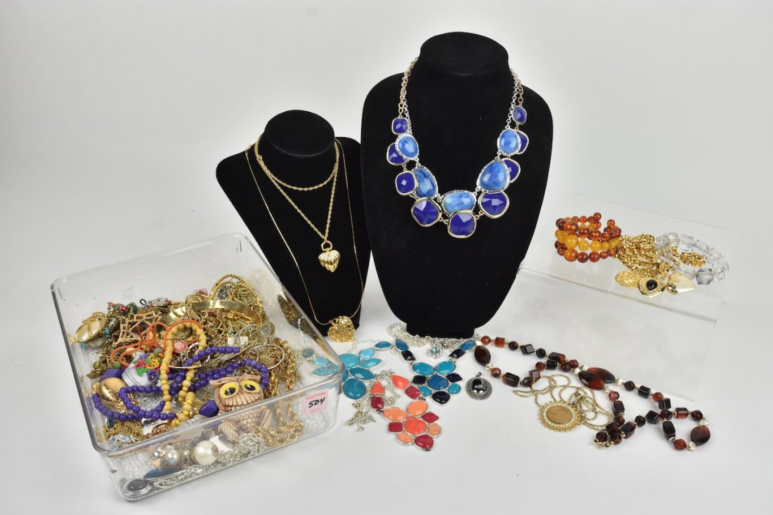(45) Pieces Costume Jewelry: (45) Assorted necklaces and bracelets, including statement pieces by Joan Rivers, Monet, and Sarah Coventry. Please Note: Scheerer McCulloch Auctioneer will add shipping charges 1-2 business days afte