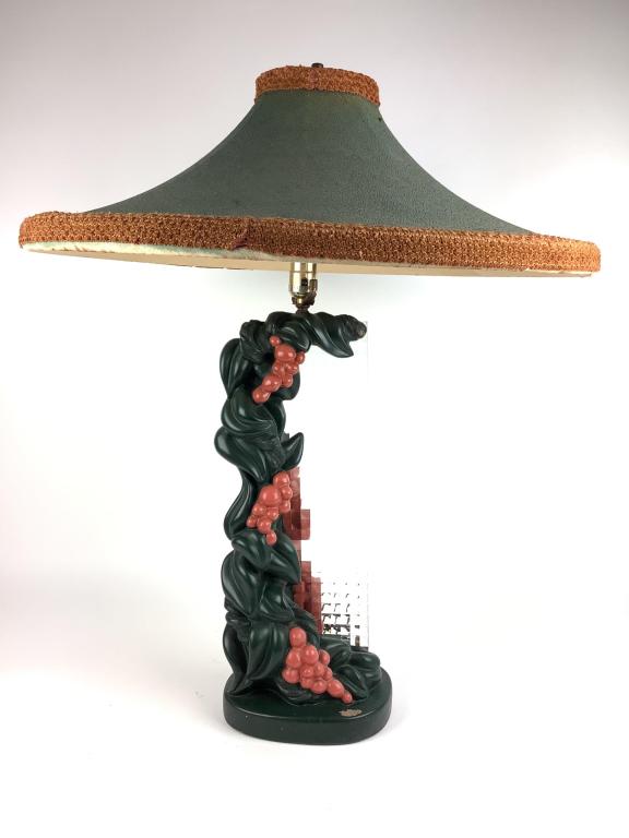 Mid Century 1951 California lamp: Mid Century lamp, signed & dated 'Reglor' of California, 1951. Shade diameter is 25 1/2". Circumference is 80". Under shade lining needs replaced.