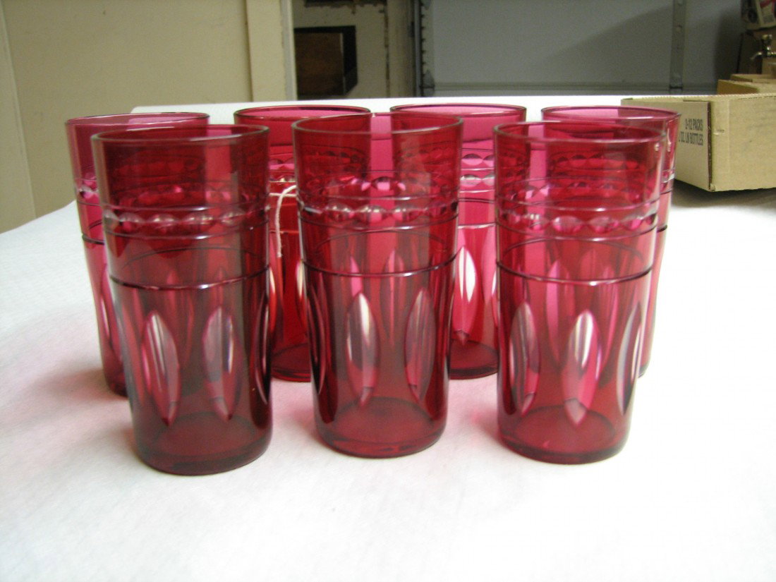 Val St Lambert Crystal "Kent York" (7) Tumblers: 4.75" Tall, rose cut to clear.