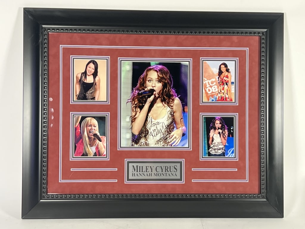 Hanna Montana Autographed Photo Collage: Hanna Montana Autographed Photo Collage. Frame measures 29 1/8in W x 23 1/8in H. Comes with C.O.A.