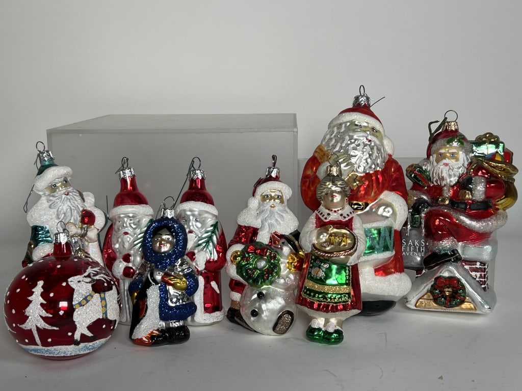 Poland Glass Christmas Ornaments: Poland glass Christmas ornaments. Largest ornament is 7 inches long, smallest ornament is 3 inches.