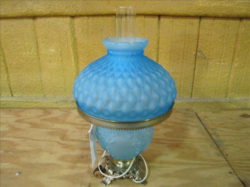 Satin Glass Gone With The Wind Lamp: 20" tall, electric.