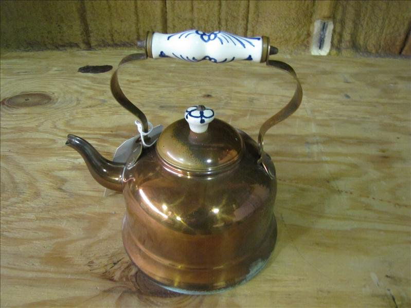 Copper tea kettle: 8.75" tall