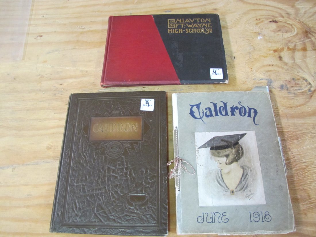Vintage Fort Wayne High School Yearbooks: 1897, Fort Wayne High School Eniauton, Yearbook, and Central High School Yearbooks (Caldron): 1918, 1929.