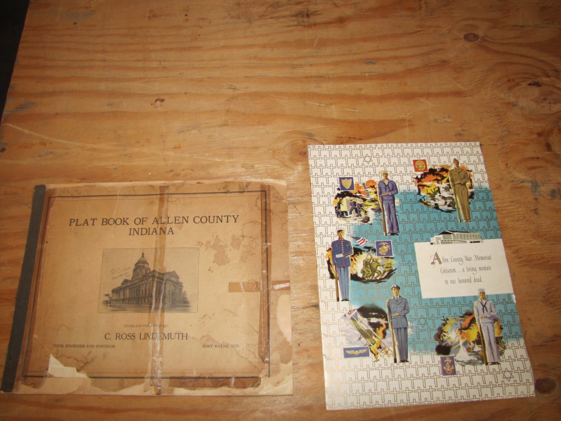 Pair of Historical Fort Wayne, IN Booklets: “Allen County War Memorial Coliseum…a Living Memoir to our Honored Dead,” Dedication of the coliseum, 1952. “Plat Book Of Allen County Indiana,” C. Ross, Linemuth, Circa 1920.