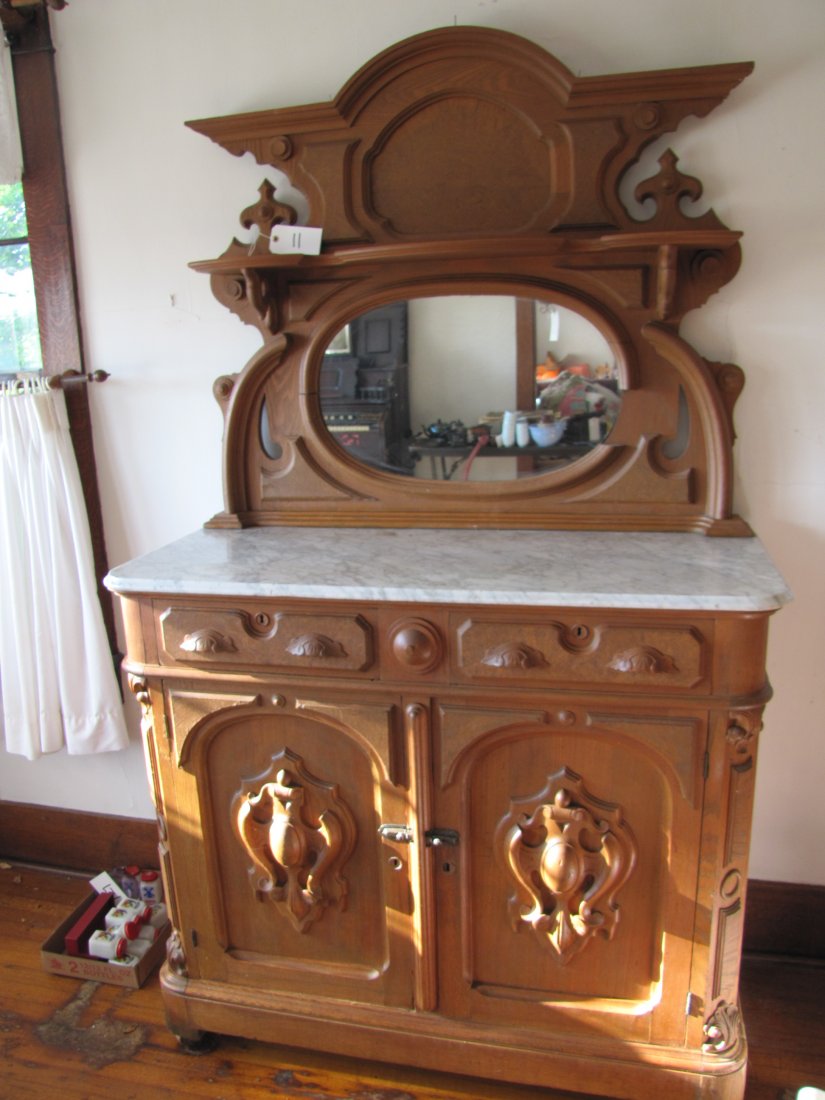 Solid Walnut Marble Top Buffet - 7
