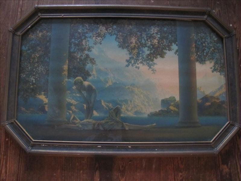 1920's MAXFIELD PARRISH FINE ART PRINT DAYBREAK: 1920's MAXFIELD PARRISH FINE ART PRINT DAYBREAK During the Golden Age of Illustration, Maxfield Parrish's "beautiful settings and charming figures" enchanted the American public. Daybreak, his arguabl