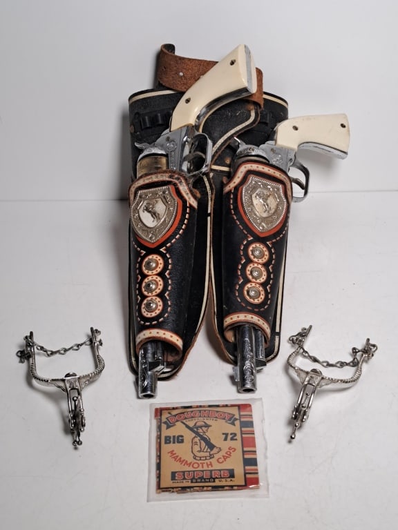 2 Colt 45 Cap Pistols, Holster, Spurs, Caps (1 of 14)