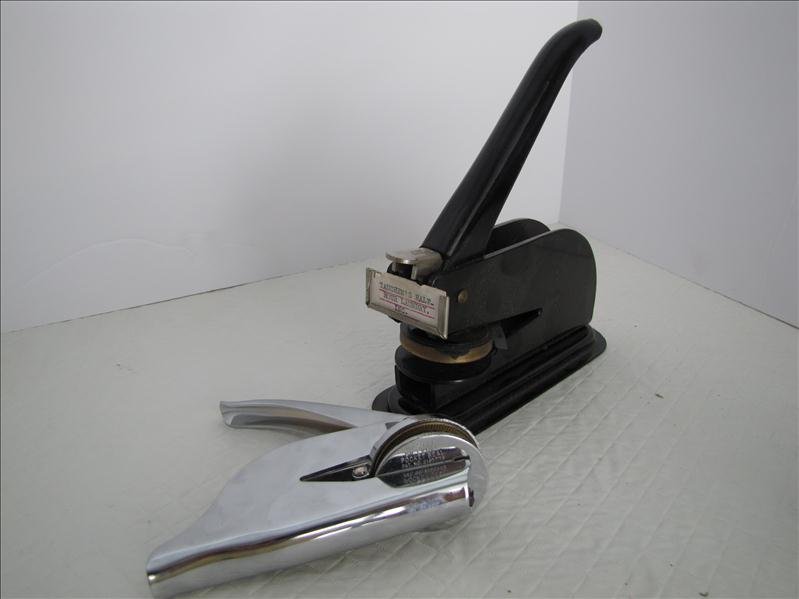 A Pair of Embossing Seal Stamps: A Pair of Seal Stamps. Two seal stamps. One from Chicago, made by Dwight & M. H. Jackson, and the other is made by Master. The Master seal is the stamp with the chrome finish.