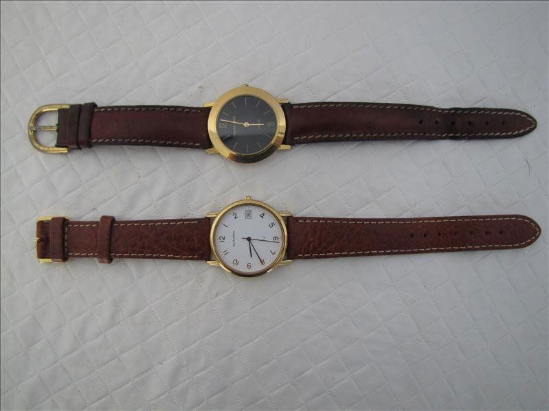 Pair of Watches- Bucherer and Daniel Mink: Pair of Watches- Bucherer and Daniel Mink Bucherer water resistant watch with round face and a brown red Speidel leather band. The band is anti-allergic and water resistant. The watch measures 9 1/4"
