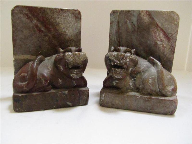 Soapstone Large Cat Bookends: Soapstone Large Cat Bookends Bookends with fat angry cat carving. They measure 5" tall and 4" wide.