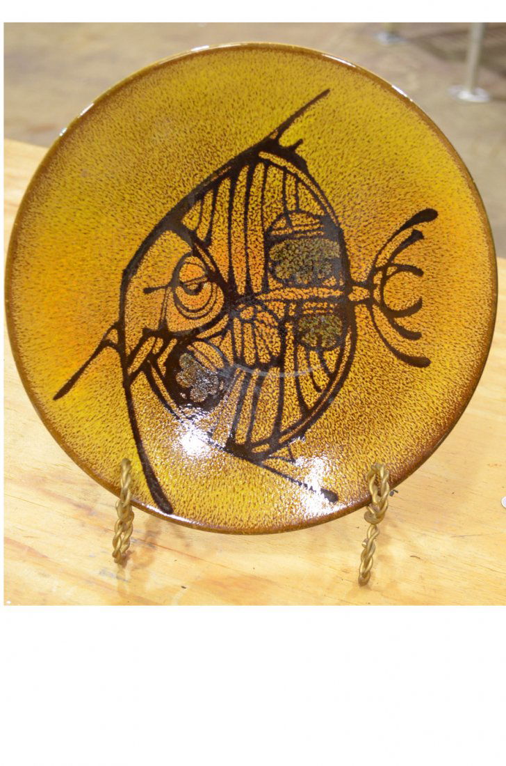 Poole England Fish Plate: 12.5" diameter glazed serving plate with a fish design.