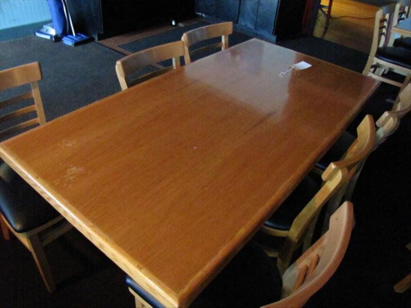 Restaurant Table and Chairs: Restaurant Table and Chairs Table measures 60" long, and 30" wide. This is a commercial restaurant table with 6 chairs. Good condition.