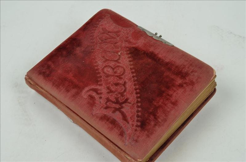 Victorian Era Cabinet Photo Album: Victorian Era Cabinet Photo Album (24) Cabinet card photos, approx (25) CDV cards, and (4) tin type photos. Appears to be the Allgeier family photo album. Many photos taken in Fort Wayne, IN. Album bo