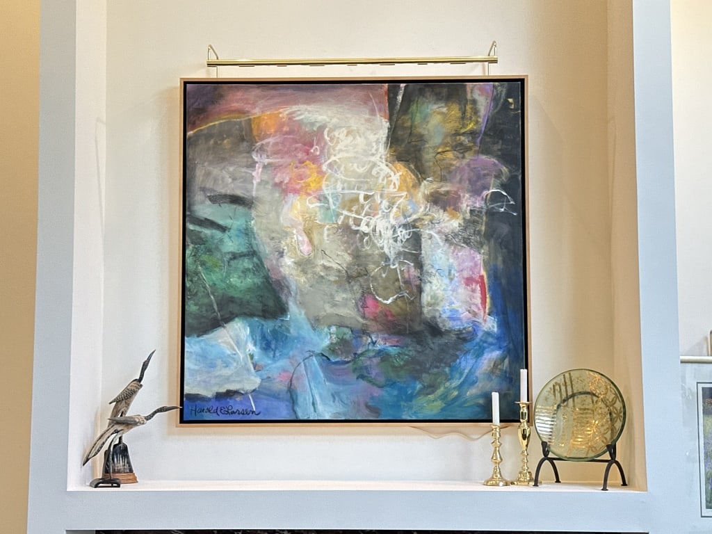 Harold E. Larsen Abstract Acrylic on Canvas: You are only bidding on the painting, other items pictured are listed and sold separately. Harold E. Larsen (American b. 1935) original, signed lower left, acrylic on canvas abstract expressionist pai
