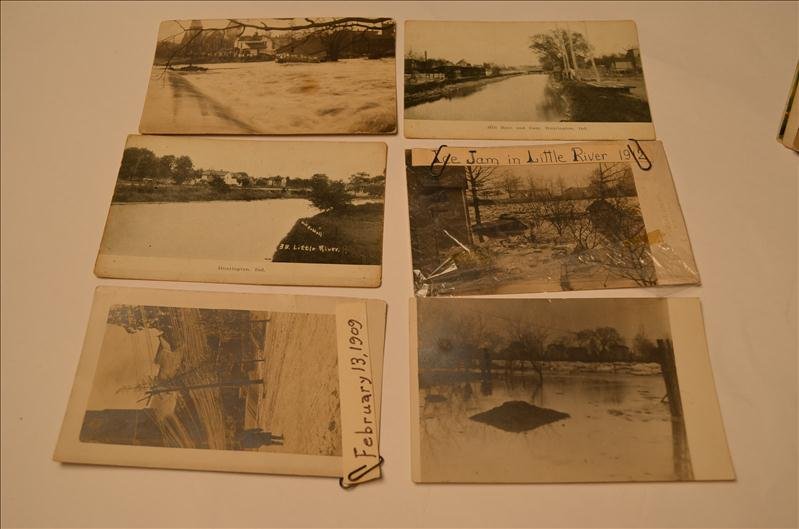 Set of (6) Real Photo Postcards: Set of (6) real Photo Postcards Huntington, Indiana turn of the century postcards including: ice storm damage 1909, the flood of 1913, flood over the dam, and the mill race and dam. Historical Hunting