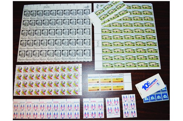 Lot of Collectible U.S. Postage Stamps: Lot includes: (40) 10 cent 1973-1974 Fifty Star & Star Flags, (40) 10 cent Zip Code/Mail Transport Issue stamps, Jefferson Memorial & Signature 10 cent stamps, (68) Rural America Issue 10 cent stamps,