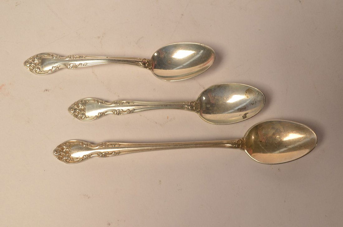 Gorham Sterling Silver Spoons: A set of three sterling silver tea spoons. The total weight is 1.6 ozt.