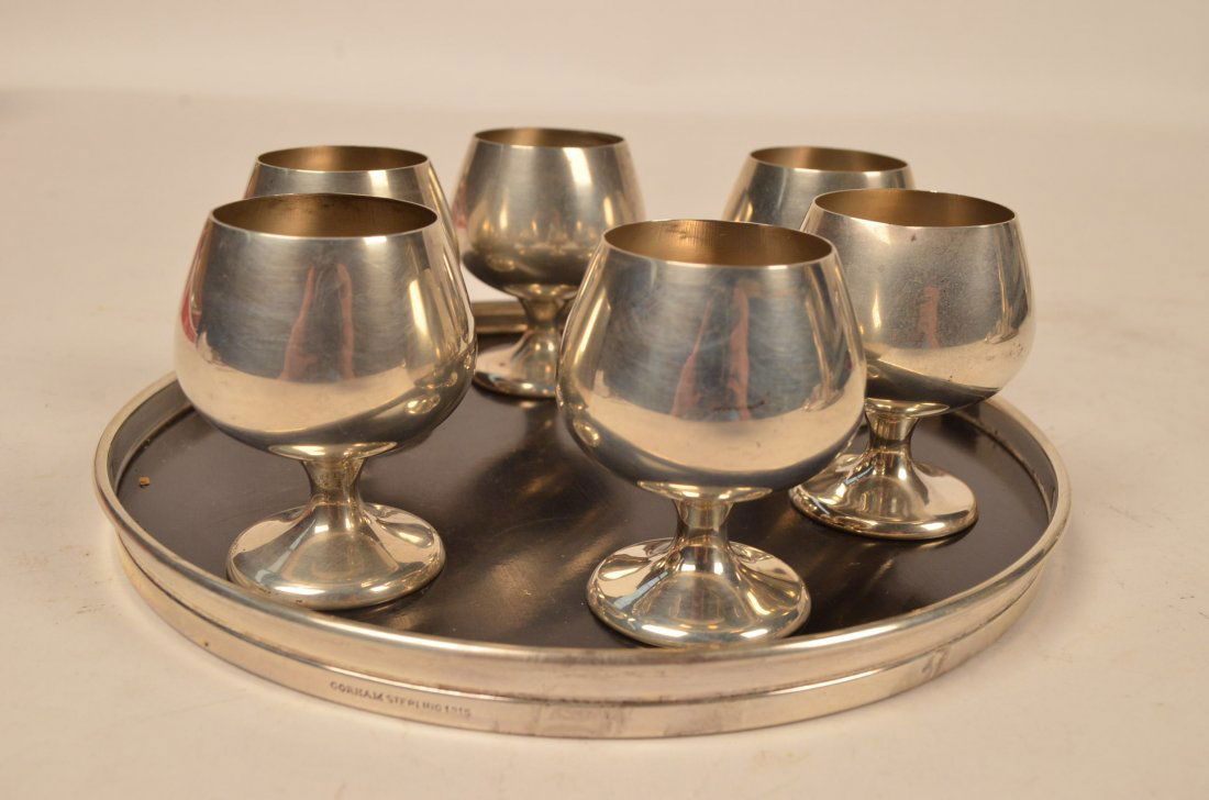 Sterling Silver Communion Cups & Tray: Sterling silver set including trivet tray weighs 8.20 ozt.