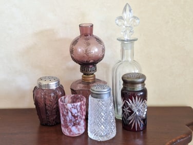Antique Sugar Shakers, Oil Lamp, Hand Blown Glass