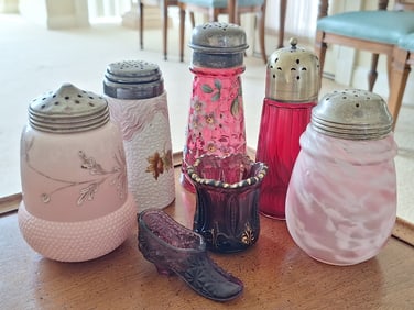 Sugar Shakers, Toothpick Holder, Glass Shoe