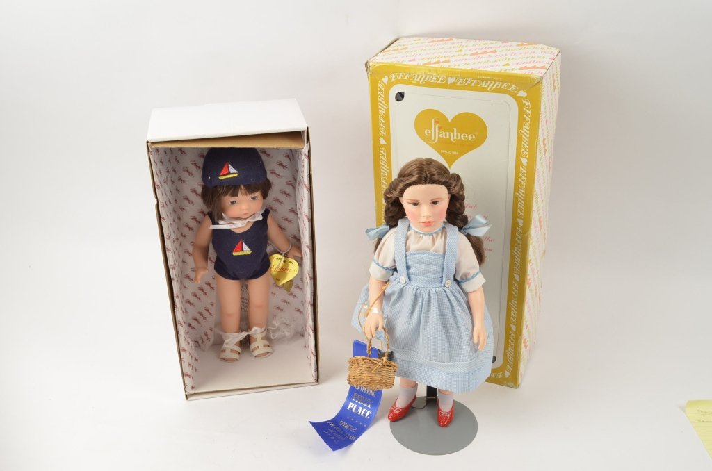 Judy Garland As Dorothy Effanbee Doll: Still in the original box. Also included is the Patsy doll. Attached to the Judy Garland doll is an award ribbon. Both are Effanbee dolls.