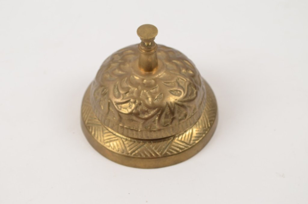 Ornate Vintage Brass Tap Bell: This is decorative cast brass counter top tap bell. Good condition.