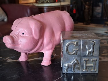 Cast Iron Pig Bank & Alphabet Block Bank