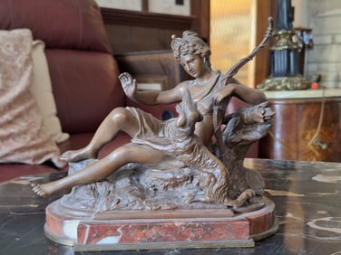Mythological Bronze Sculpture of Lady and Dog