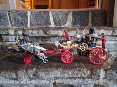 Cast Iron Horse Drawn Fire Pumper Wagon