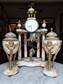 Antique French Marble & Brass Garniture Set