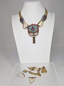 1930s Hobe Necklace & Antique Gold Tone Fobs