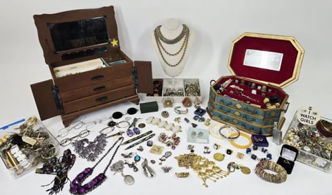 Costume Jewelry, Antique Glasses, Pens, Sterling