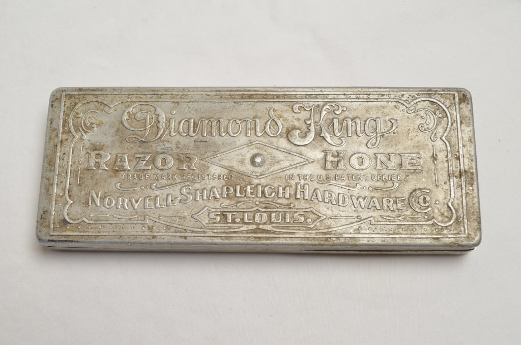 Norvell Shapleigh Hardware Diamond Keen Razor Hone: Embossed case, inside and outside marked with Norvell Shapleigh Hardware Co.