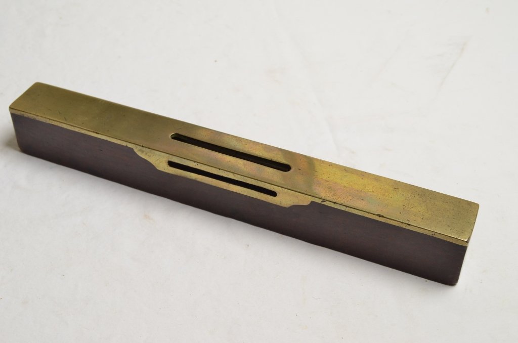 Unique Brass & Mahogany Level: Heavy brass and mahogany level. Only marking found is JA Fray. Overall Length is 11 7/8", 1.5" H