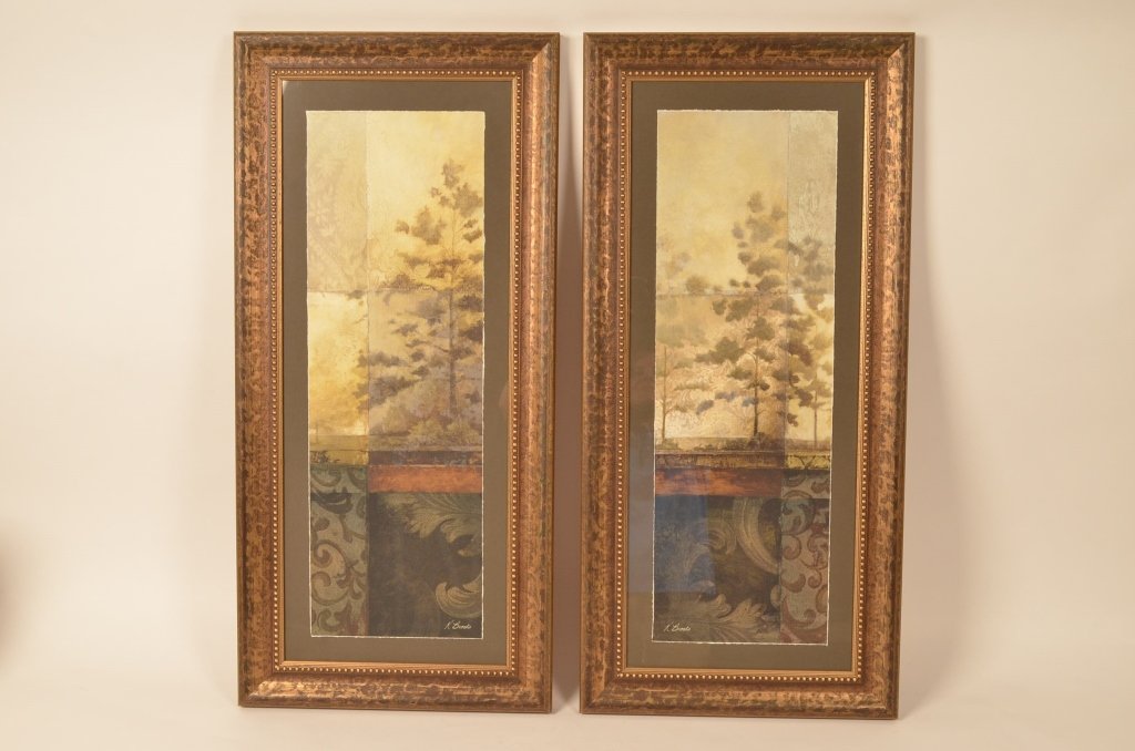 Pair of Decorative Framed Art Prints: Framed and matted floral style art prints. Contemporary artwork. Great home decor. They measure 34.25" by 16".