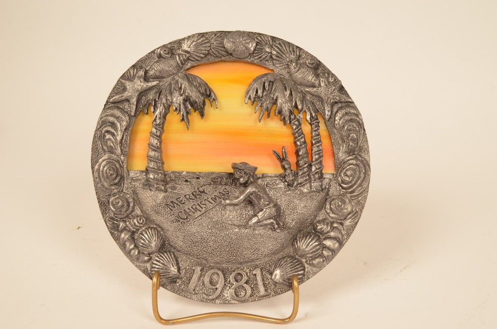 1981 Michael Ricker Pewter & Slag Glass Plate: $18 Shipping/handling/insurance (up to $100) shipped in the continental United States. We do not combine multiple lots for shipping as the packages are sealed and labeled immediately after the item is