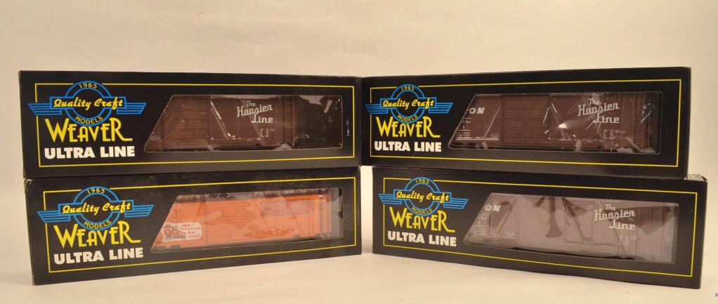 (4) Weaver Ultra Line Boxcars 2-Rail: $22 Shipping/handling/insurance (up to $100) shipped in the continental United States. We do not combine multiple lots for shipping as the packages are sealed and labeled immediately after the item is