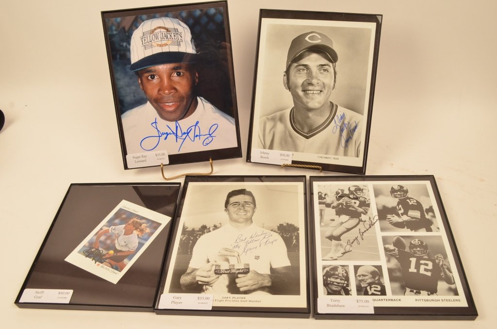Terry Bradshaw, Johnny Bench Autographed Photos: $20 Shipping/handling/insurance (up to 100) shipped in the continental United States. We do not combine shipping as the packages are sealed and labeled immediately after the item is sold. Internationa