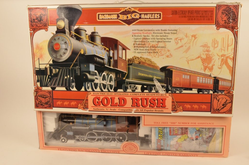 Bachmann Big Haulers "G" Scale Gold Rush Locomotiv: $24 Shipping/handling/insurance (up to 100) shipped in the continental United States. We do not combine shipping as the packages are sealed and labeled immediately after the item is sold. 4-6-0 steam