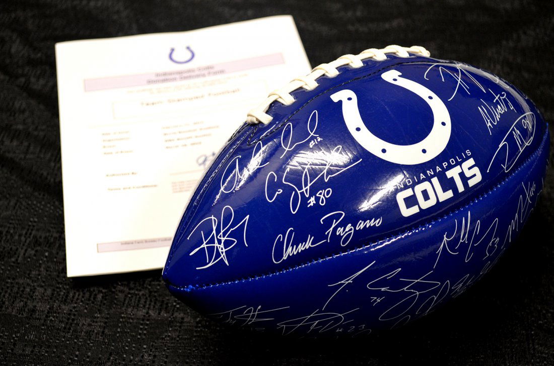COLTS LASER PRINTED FOOTBALL - Priceless!: Parents...a great gift for your little Colt's fan at home. Secure a laser signed ball from the 2014 Indianapolis Colts team. Donated by Indianapolis Colts. Proceeds benefit the World Baseball Academy