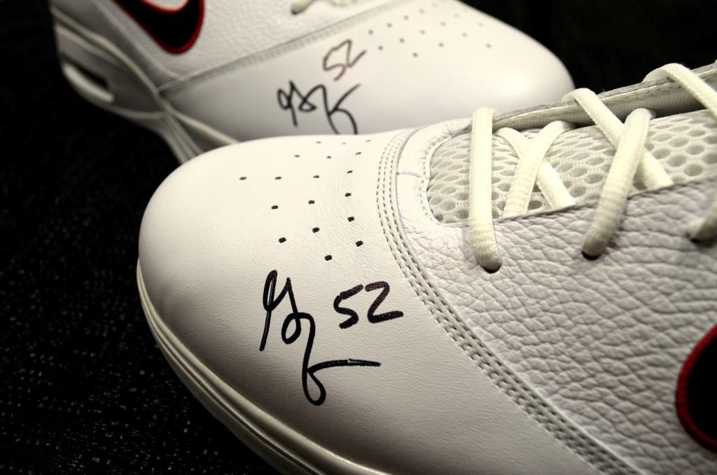 MIAMI HEAT CENTER - GREG ODEN AUTOGRAPHED SHOES: Wow! Size 19 shoes personally autographed by Miami Heat's Greg Oden. A great purchase for any sports collector! Donated by Jamey Gordon. Proceeds benefit World Baseball Academy Scholarship Fund. Grego