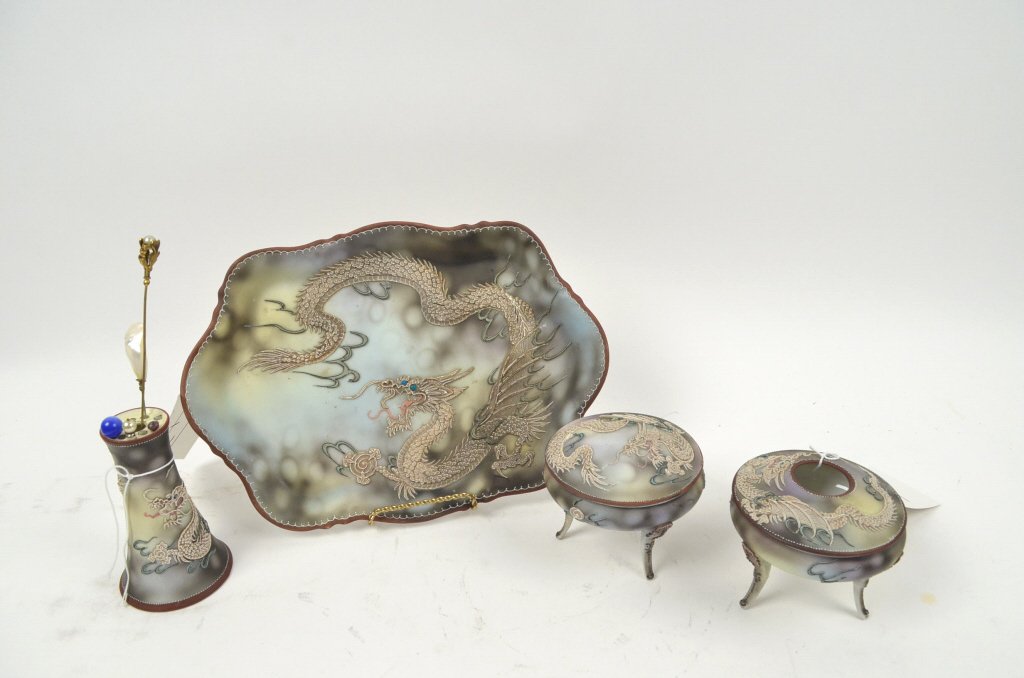 Nippon Dragonware (4) Piece Vanity Set: FREE SHIPPING ON THIS ITEM (continental US only, international bidders contact Pak Mail for shipping quote), buyer to pay $6.99 flat fee for handling, packaging and insurance on EACH INDIVIDUAL ITEM (