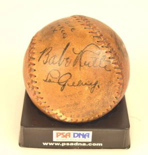 *PSA DNA Babe Ruth & Lou Gehrig Signed Baseball: ACCEPTABLE PAYMENT FOR THIS ITEM IS AN IRREVOKABLE WIRE TRANSFER ONLY! Contact our recommended 3rd party for profit shipper Pak Mail at (260) 637-4809 for shipping quote PRIOR to bidding. Scheerer WIL