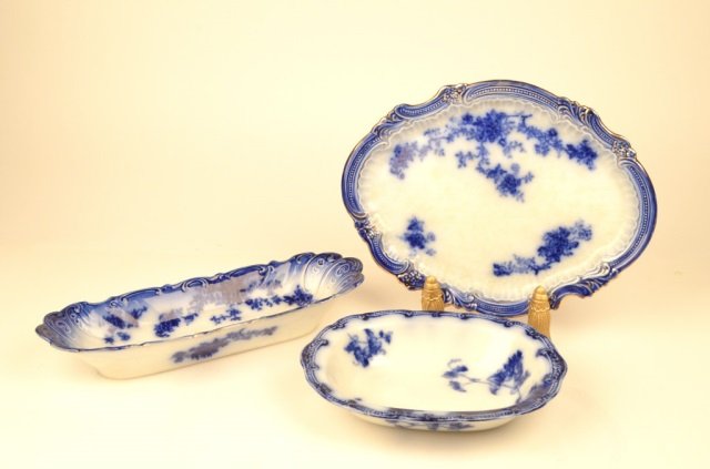 *3 Flow Blue China Labelle Pattern Dishes: Contact our recommended 3rd party for profit shipper Pak Mail at (260) 637-4809 for shipping quote PRIOR to bidding. Scheerer WILL NOT ship this item under any circumstances, no exceptions. Platter ha